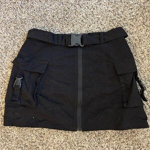 Black Mini Cargo Skirt with Pockets and Belt